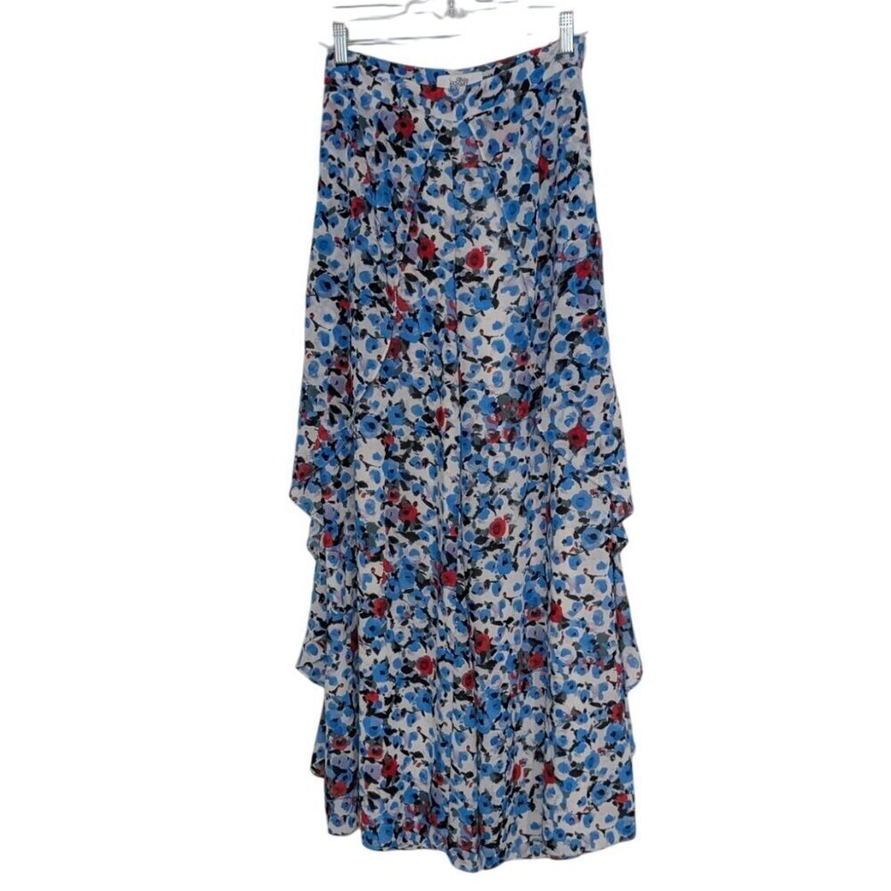 Belle Badgley Mischka Melody Floral Palazzo Pants Womens Size 4 Blue Wide Leg